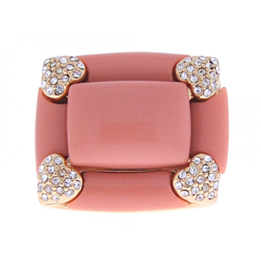 Gold Plated Bombe Ring with Coral and Swarovski